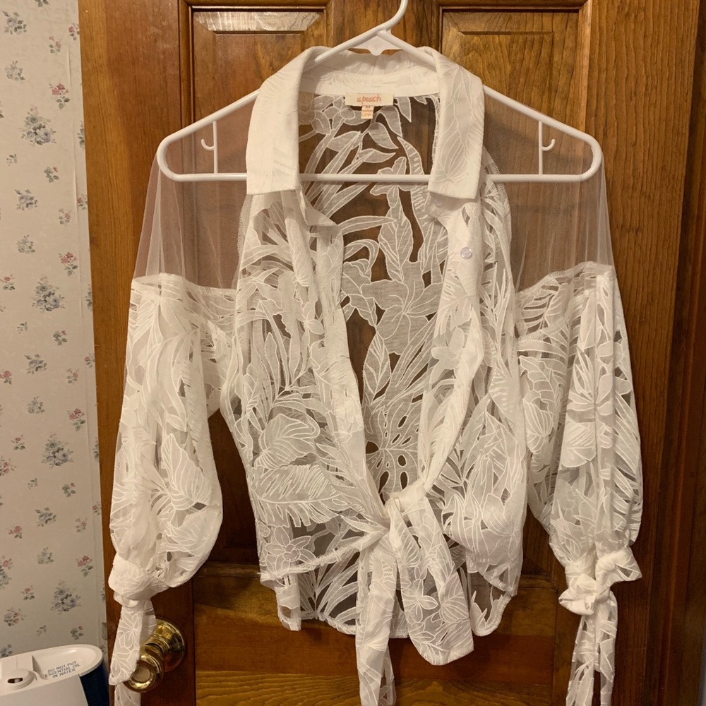 Sheer white cardigan top size M